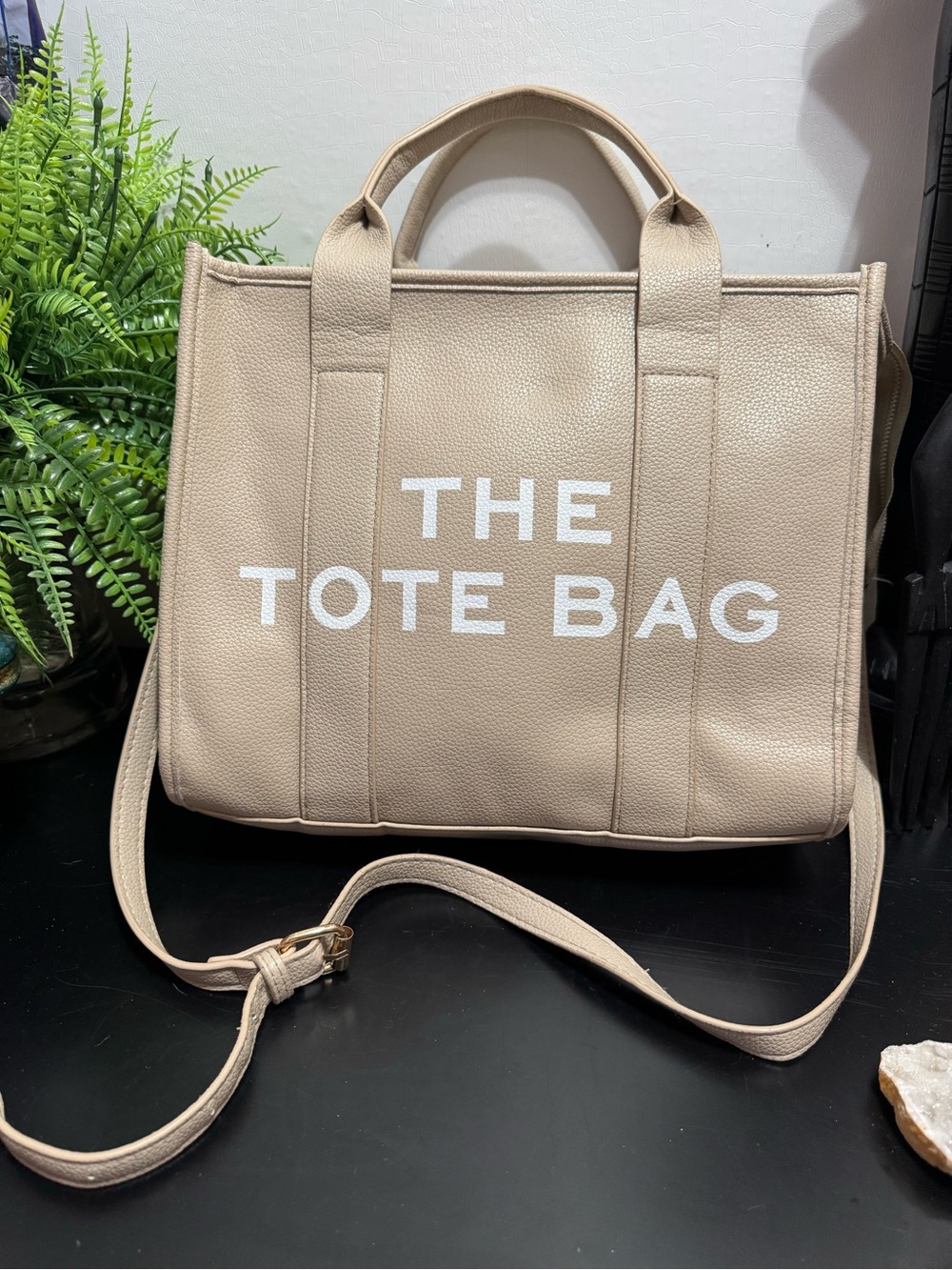 The Tote Bag Neutral Beige Leather Bag with Removable Strap